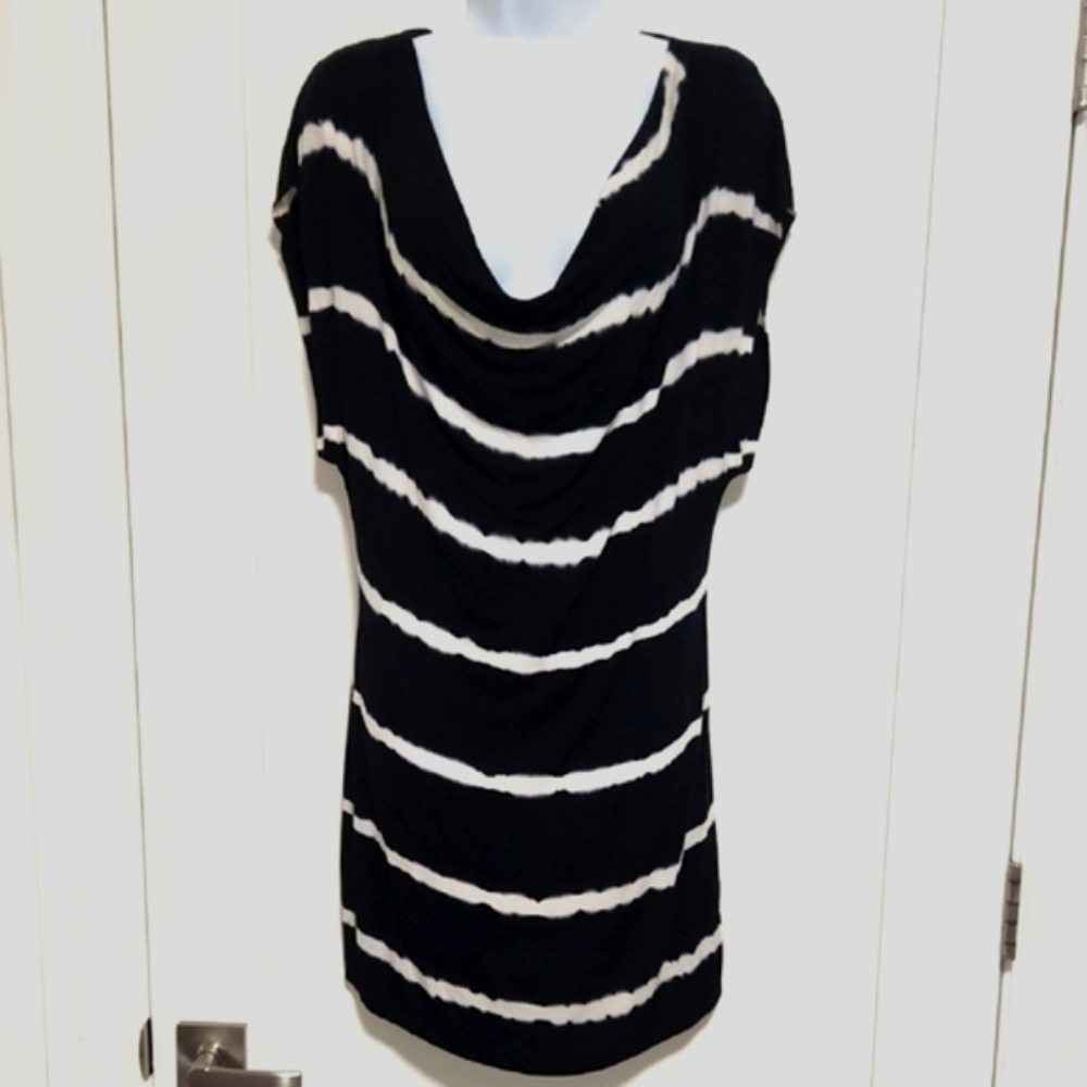 Bebe Black and White Tie Dye Striped Dress